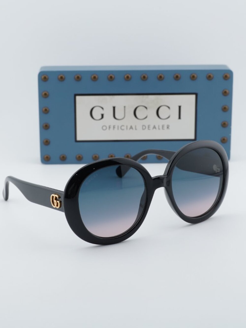 Gucci GG0712S 002 Women Round Sunglasses - Black / Blue